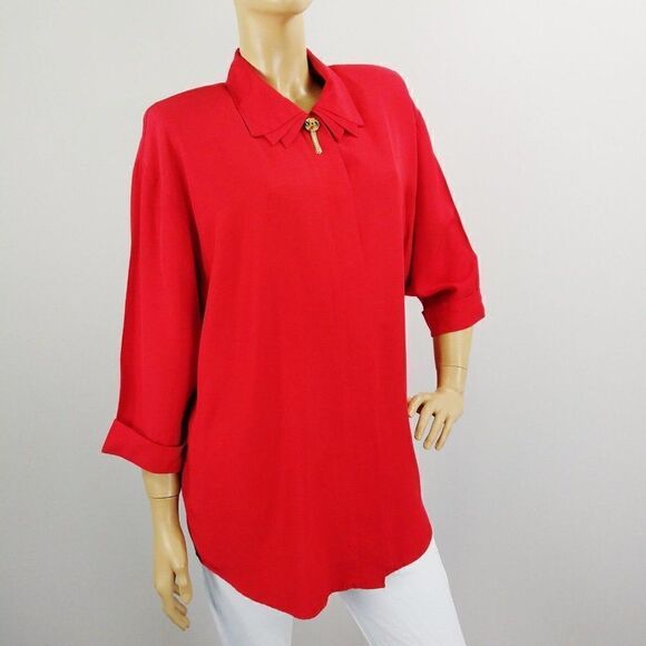Pride and Joys Red Dress Blouse 1980s Vintage Top USA Made Career Blouse Sz 14 - Picture 5 of 8